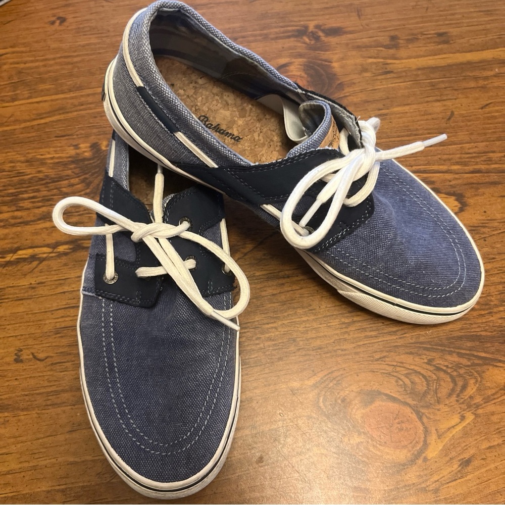 Tommy Bahama Stripe Breaker Canvas Boat Shoes Mens 9 Lace Up TB7F00147 Blue